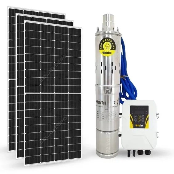 3 adet Güneş Paneli ile Çalışan Hegel 72 Volt Sulama Paketi - Max.90 Metre - Max.4 Ton Su