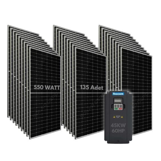 45KW 60HP 3Faz 380V Güneş Paneli ile Dalgıç Pompa Sistemi