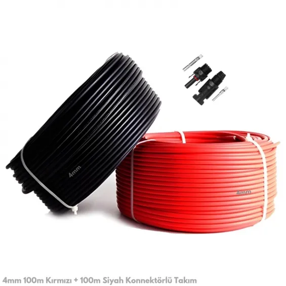 4mm 100m Kırmızı + 100m Siyah Solar Kablo ve Konnektör Set