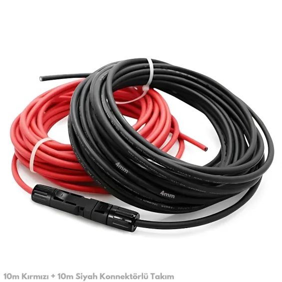 4mm 10m Kırmızı + 10m Siyah Solar Kablo ve Konnektör Set