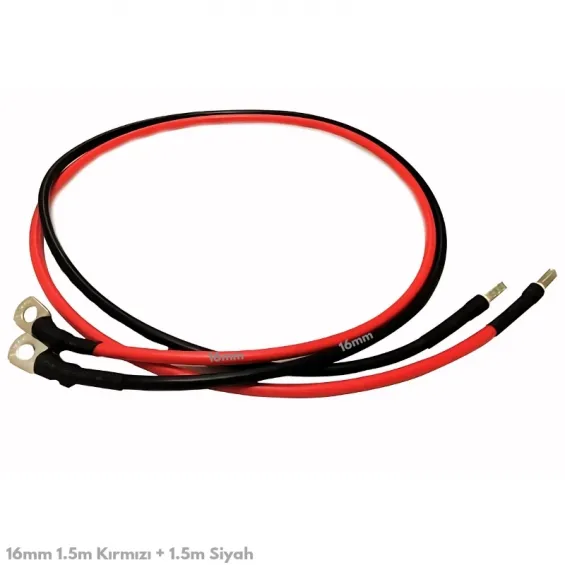 Akü Bağlantı Kablosu 16mm - 1.5 metre Kırmızı + 1.5 metre Siyah