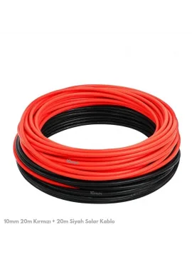 10mm 20m Kırmızı + 20m Siyah Çift İzolasyonlu Solar Kablo