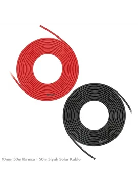 10mm 50m Kırmızı + 50m Siyah Çift İzolasyonlu Solar Kablo