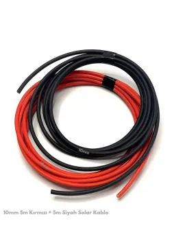 10mm 5m Kırmızı + 5m Siyah Çift İzolasyonlu Solar Kablo