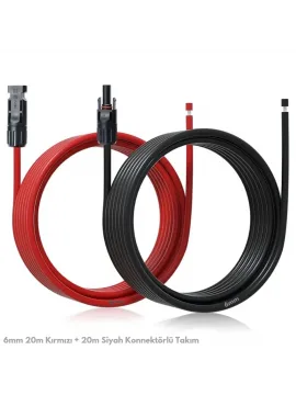 6mm 20m Kırmızı + 20m Siyah Solar Kablo ve Konnektör Set