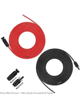 6mm 40m Kırmızı + 40m Siyah Solar Kablo ve Konnektör Set