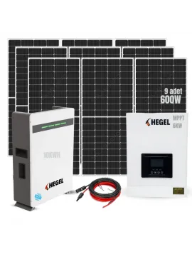 Tam Off Grid 10KWH Solar Enerji Paketi – 9x600W Gazioğlu Panel + Hegel 51.2V 200Ah LiFePO4 Akü + 6KW İnverter