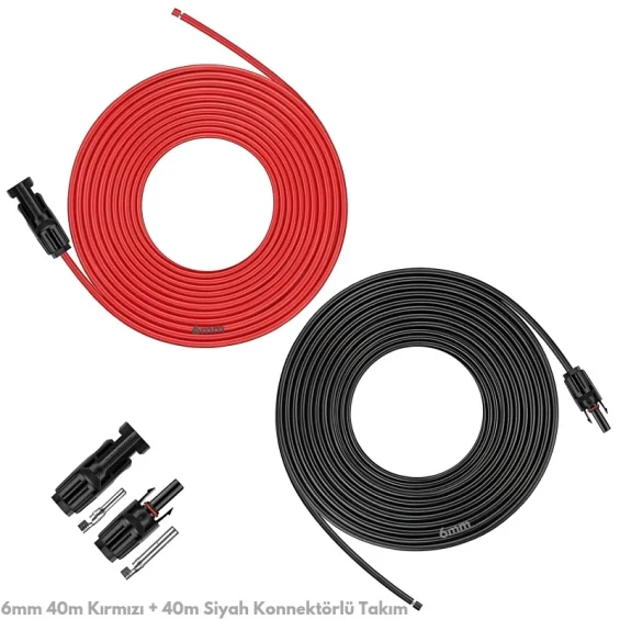 6mm 40m Kırmızı + 40m Siyah Solar Kablo ve Konnektör Set