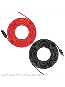 6mm 50m Kırmızı + 50m Siyah Solar Kablo ve Konnektör Set