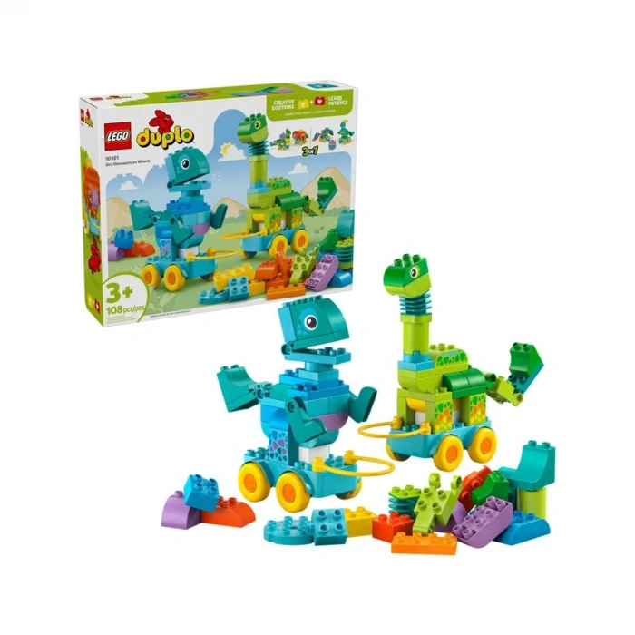 10451 Lego Duplo 3ü1 Arada Tekerlekli Dinozorlar 103 parça +3 yaş