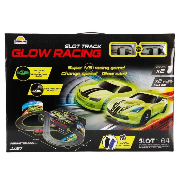5972 SUN-YFN-YARIŞ SET 1 64 GLOW RACING SLOT TRACK KARANLIKTA PARLAYAN 2ARB266CM