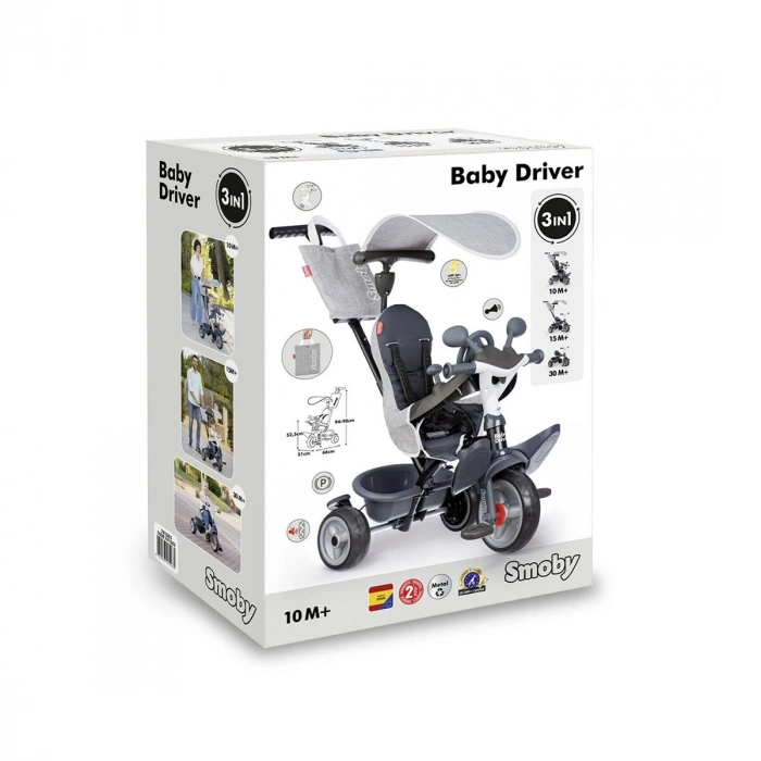 7600741503 Baby Driver Tricycle 3 Tekerlekli 3ü 1 arada Gri Bisiklet +10 ay