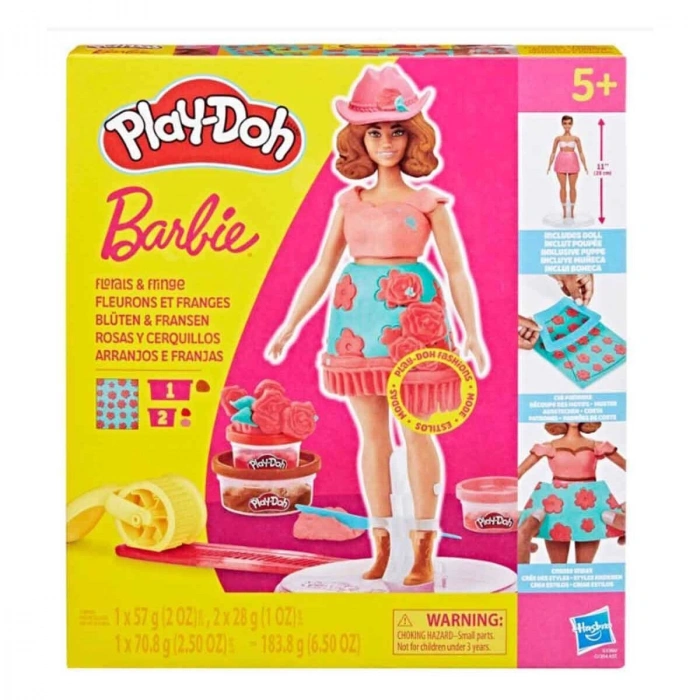 G1360 Play-Doh Barbie Çiçek Desenleri ve Püsküller Hamur Oyun Seti +3 yaş