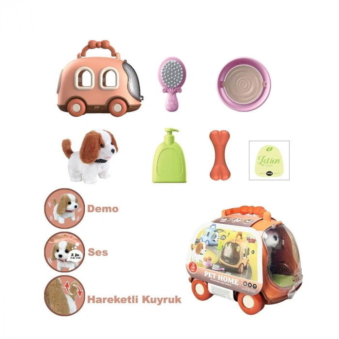 JND-6802 Taşıma Araba Çantalı Hareketli Pilli Köpek Set -Vardem Oyuncak