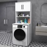 Çamaşır Makinesi Dolabı 3 Raflı Kapaklı Banyo Dolabı Mat Beyaz