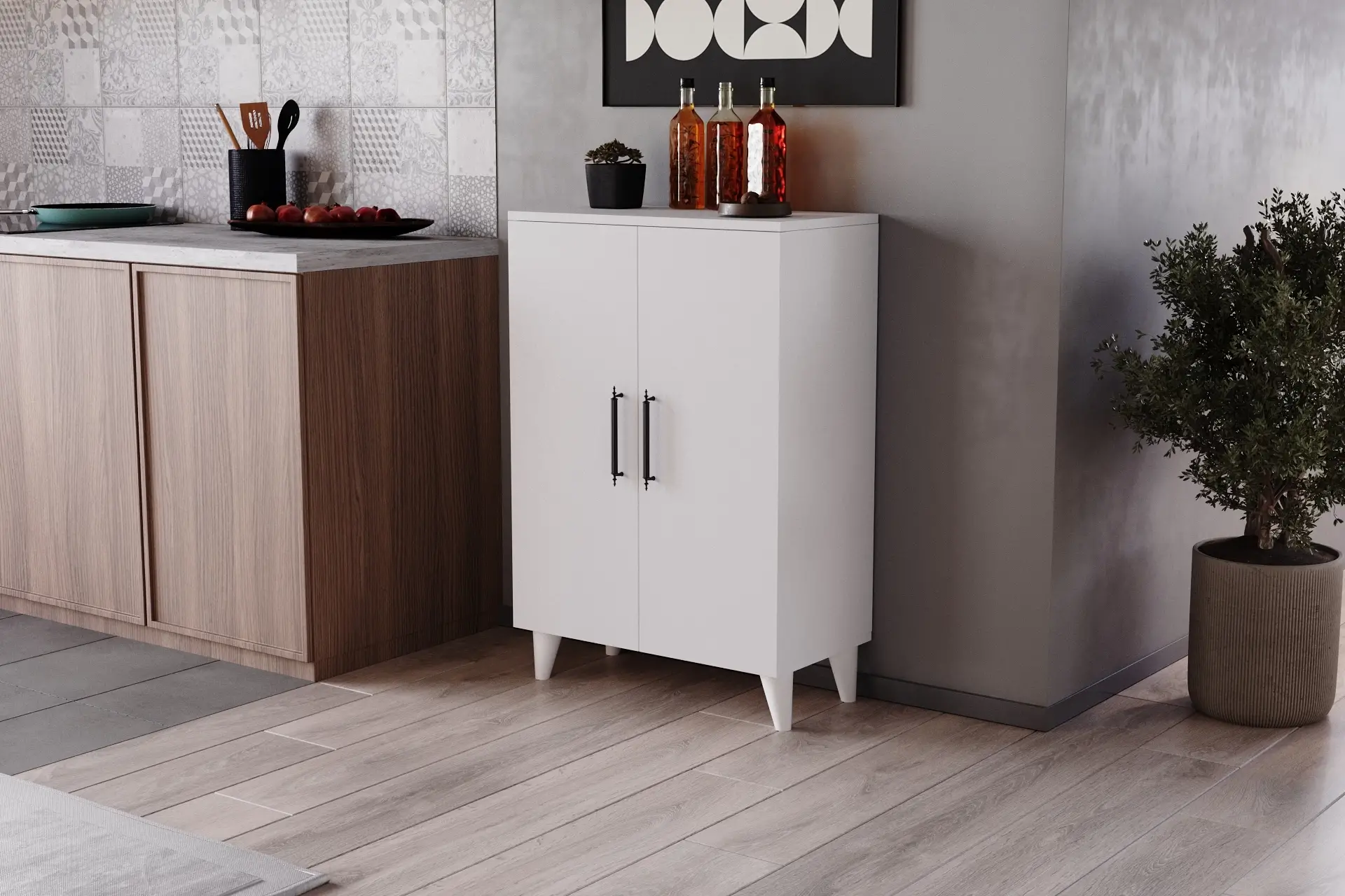 3 Raflı 2 Kapaklı Çok Amaçlı Dolap Beyaz