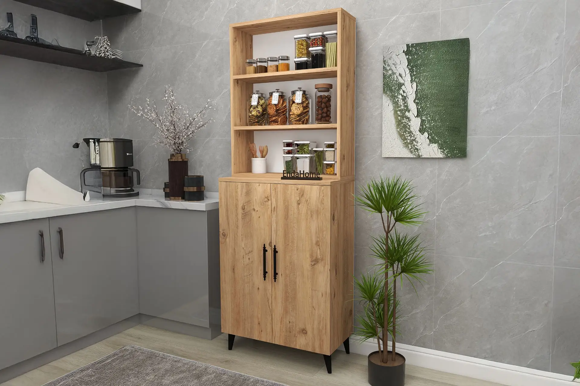 İdil 6 Raflı 2 Kapaklı Çok Amaçlı Dolap – Mutfak & Balkon Dolabı (Atlantik Çam)