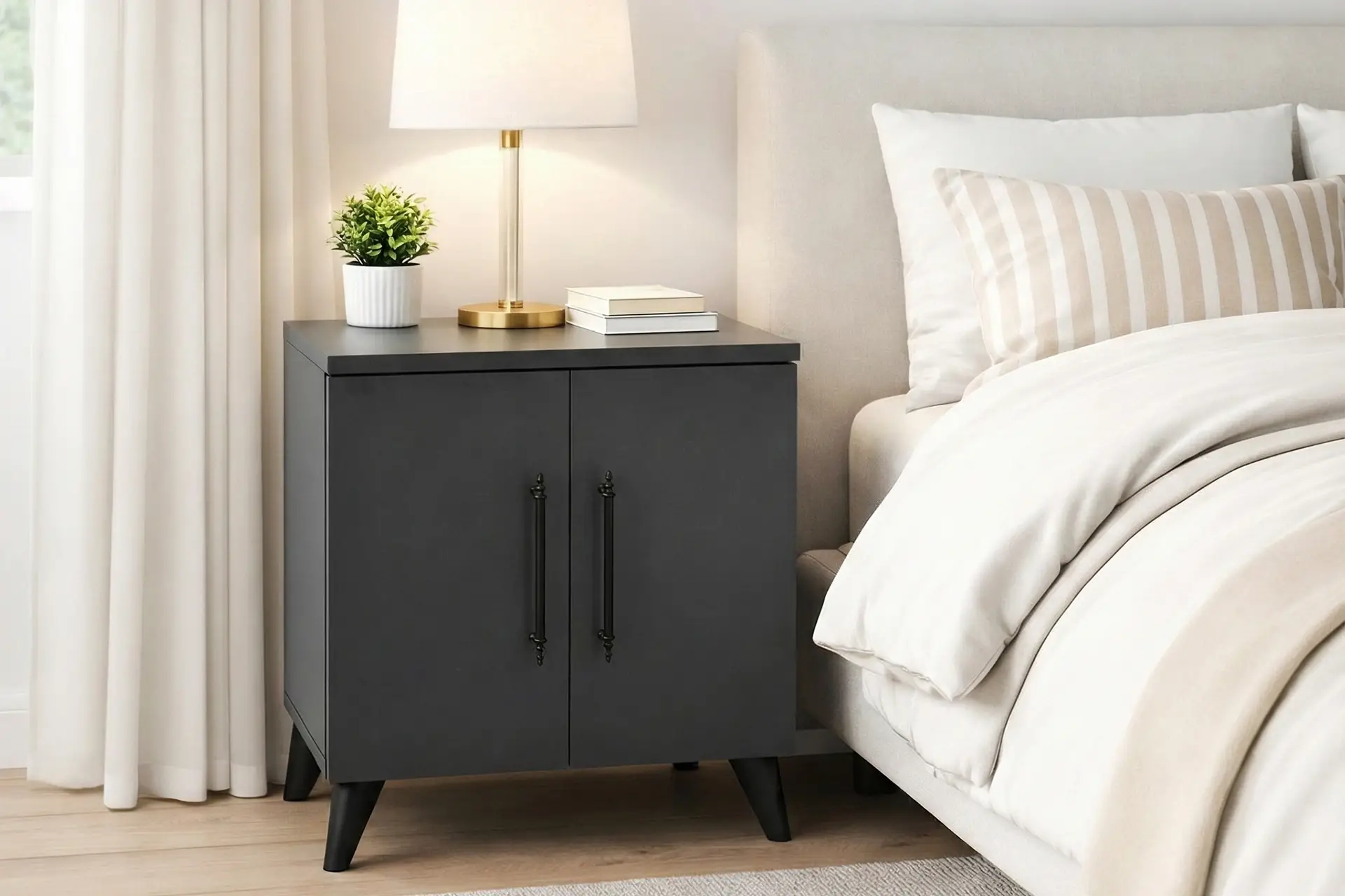 Lumen 2 Kapaklı Raflı Klasik Komodin Antrasit