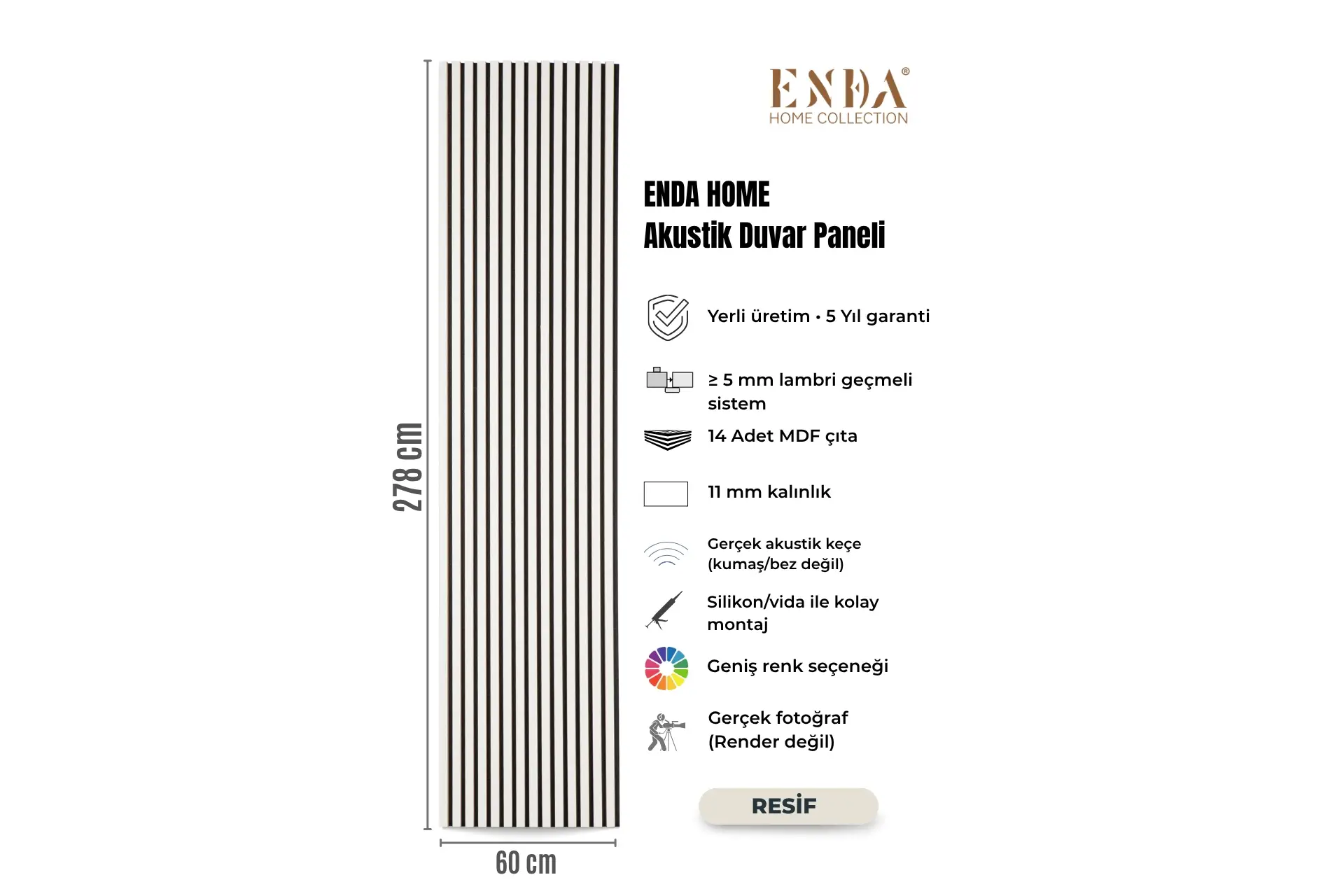 MDF Akustik Duvar Paneli 60×278 cm – Resif