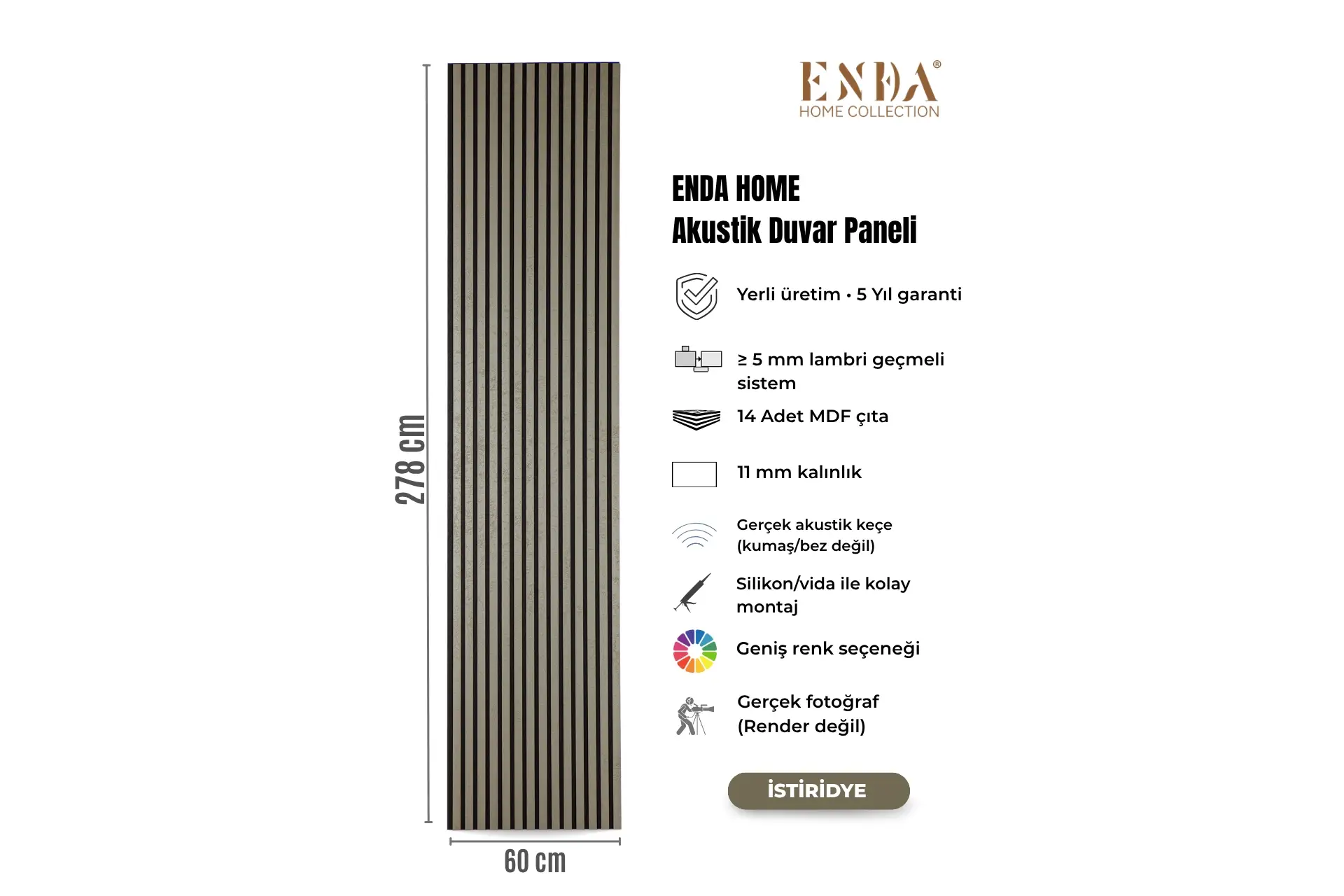 MDF Akustik Duvar Paneli 60×278 cm – İstiridye