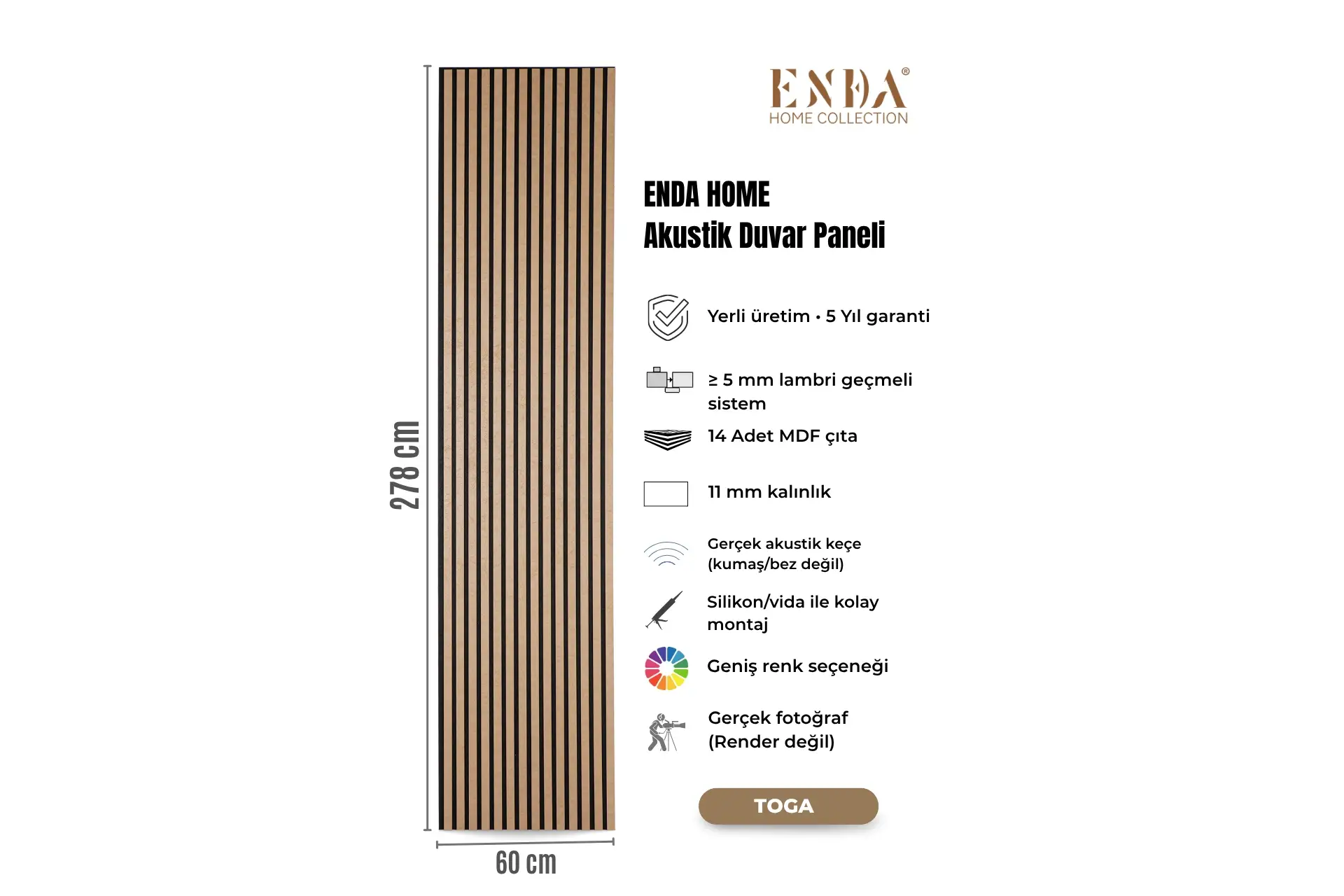 MDF Akustik Duvar Paneli 60×278 cm – Toga