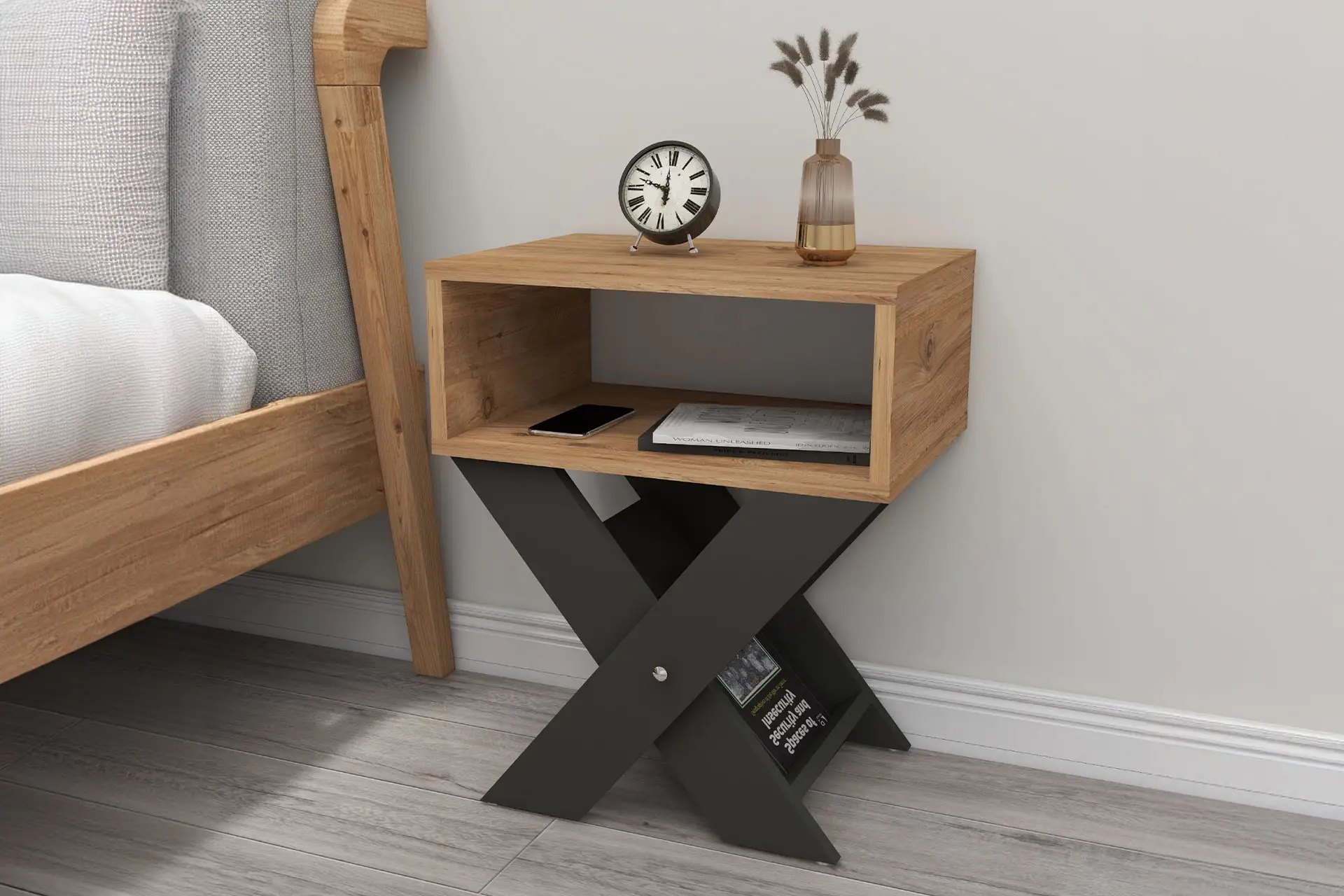 X Ayaklı Dergilikli Komodin Kahve Sehpası Atlantik Çam-Antrasit