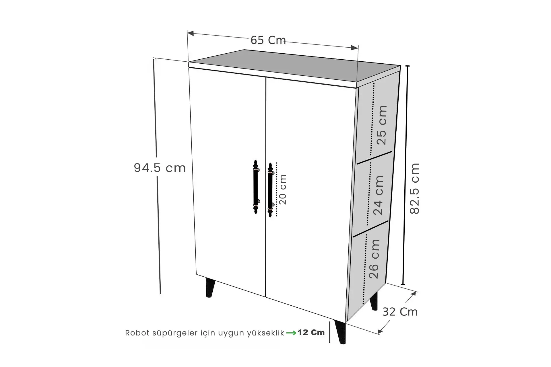 Enda Home 6 Raflı 4 Kapaklı Beyaz Çok Amaçlı Mutfak Dolabı 183x65 cm