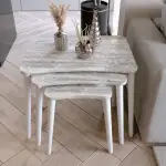 Algan 3lü Zigon Sehpa Modern Beyaz Ahşap Ayaklı Salon Seti Kristal