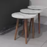 Aspar 3lü Ahşap Ayaklı Zigon Sehpa Beyaz Mermer
