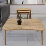 Balkır 4lü Ahşap Ayaklı Zigon ve Orta Sehpa Seti Atlantik Çam