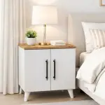 Lumen 2 Kapaklı Raflı Klasik Komodin Beyaz - Atlantik Çam