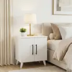 Lumen 2 Kapaklı Raflı Klasik Komodin Mat Beyaz