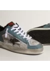 Golden Goose Men’s Stardan in distressed mesh and petrol-colored upper