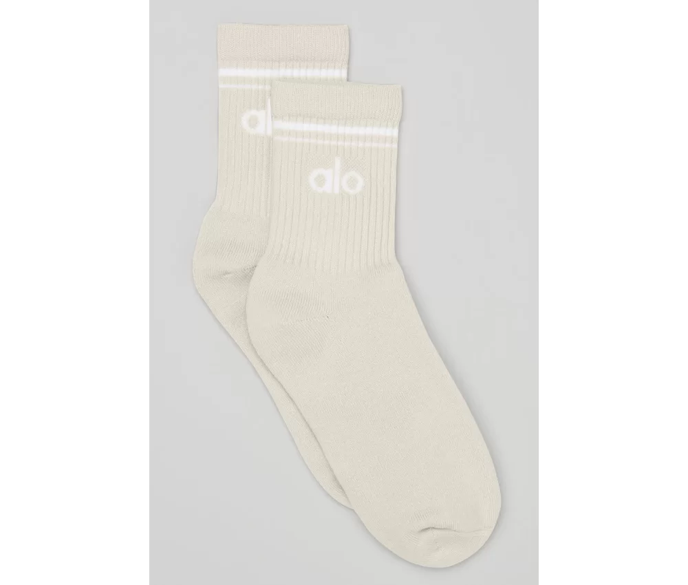 Alo Unisex Half-Crew Throwback Sock Bone White