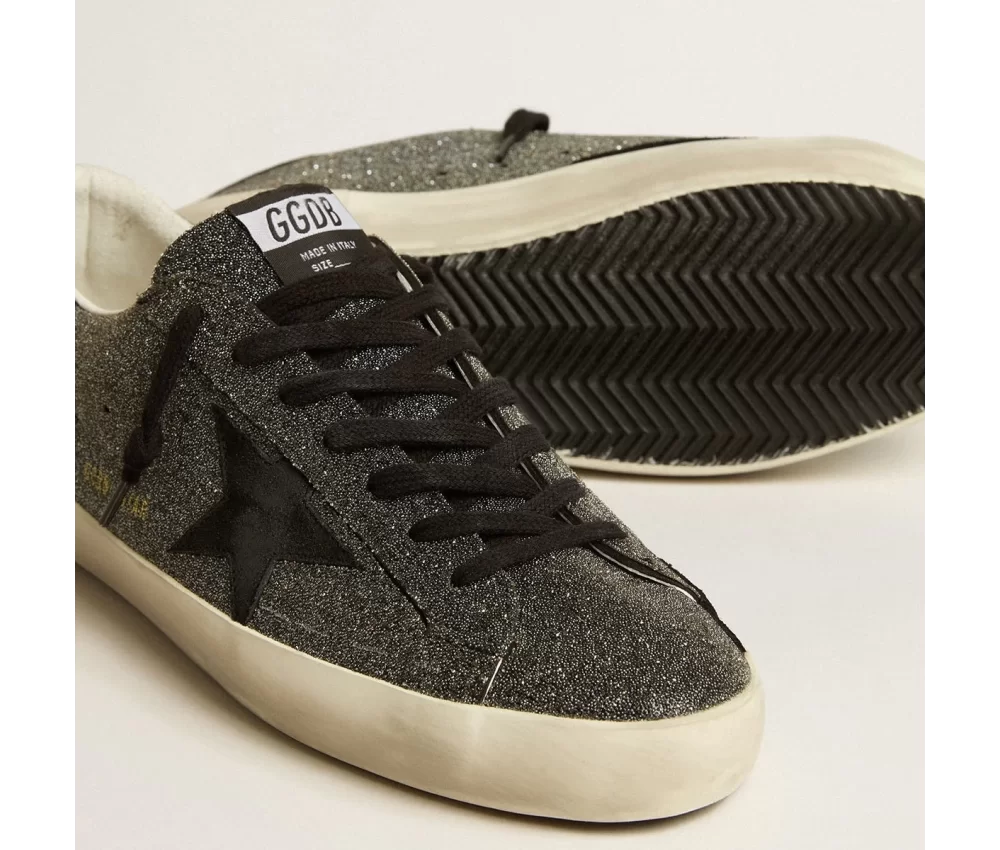 Golden Goose Men’s Super-Star in black Swarovski crystals with black suede star