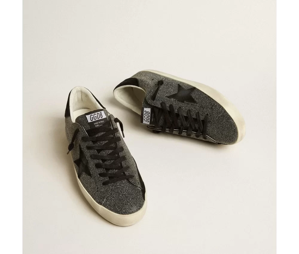 Golden Goose Men’s Super-Star in black Swarovski crystals with black suede star