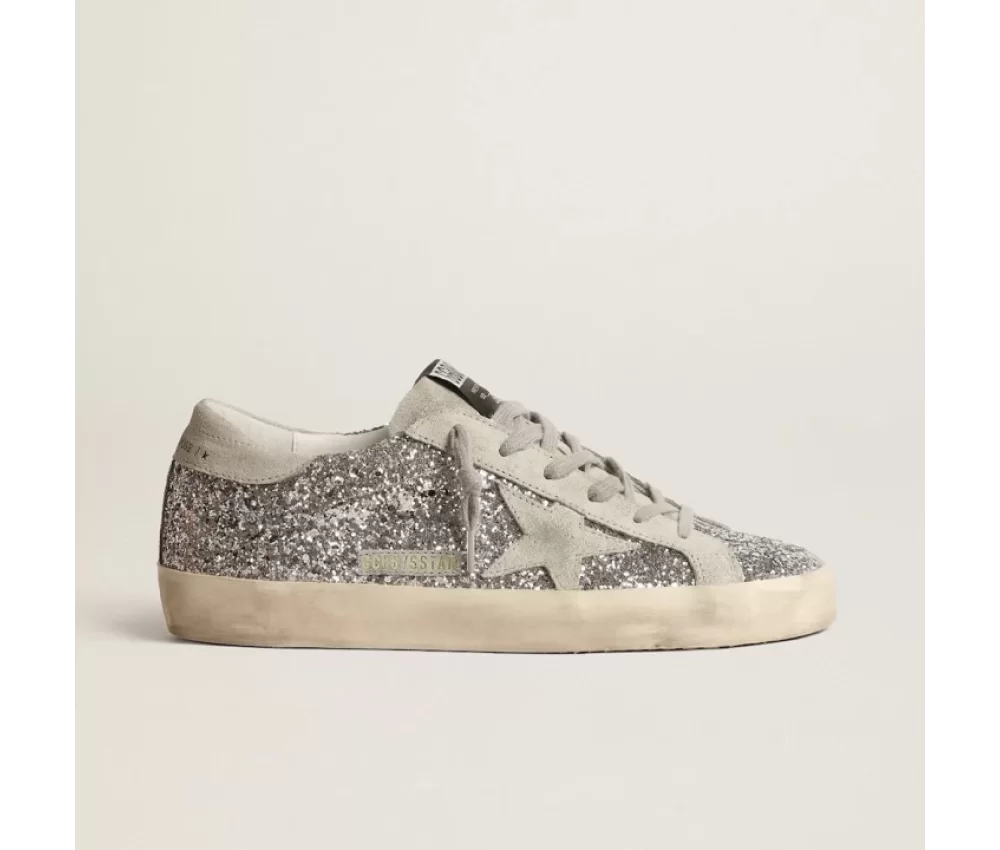 Golden Goose Super-Star in silver glitter with ice-gray suede star