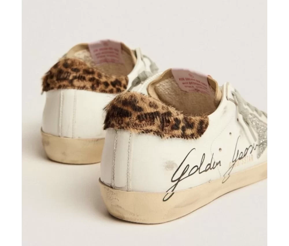 Golden Goose Super-Star Sneakers With Leopard-Print Pony Skin Heel Tab And Swarovski Crystal