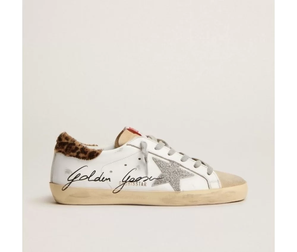 Golden Goose Super-Star Sneakers With Leopard-Print Pony Skin Heel Tab And Swarovski Crystal