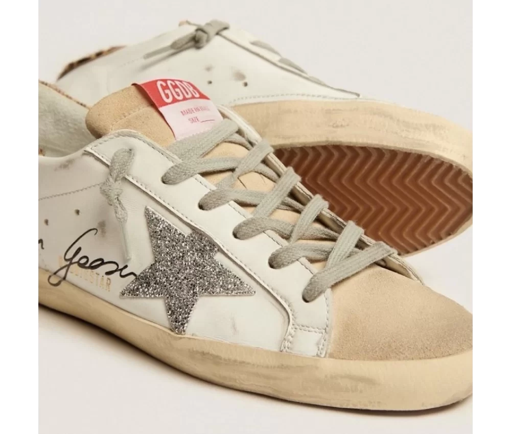 Golden Goose Super-Star Sneakers With Leopard-Print Pony Skin Heel Tab And Swarovski Crystal