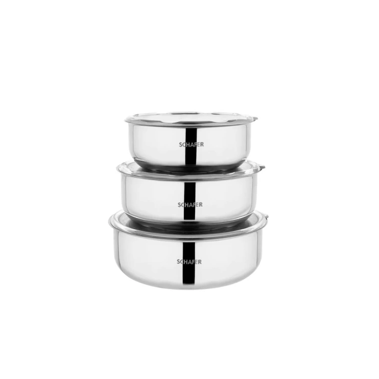 Schafer Practi 3 lü Çelik Saklama Kabı (16-18-20 Cm)-6 Parça-Inox