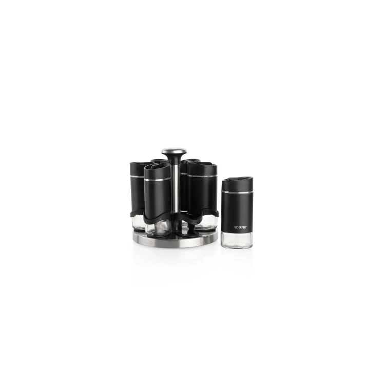 Schafer Silver Touch Döner Standlı Baharat Takımı 7 Parça Siyah