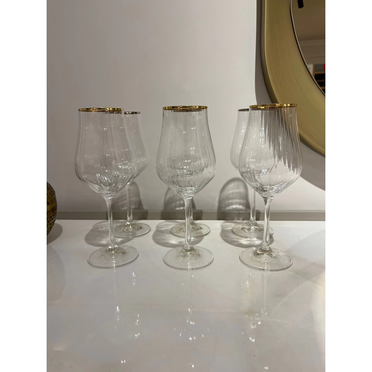 Schafer Tulipa Optik Ayaklı Kadeh 6 Parça-Altın