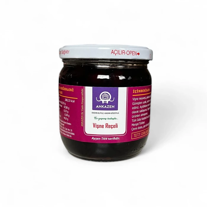 Ev Yapımı Vişne Reçeli Doğal Meyveli 490 gr
