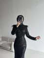 Boru Payet Omuzları Tüy Detaylı Abiye