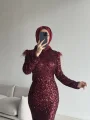 Boru Payet Omuzları Tüy Detaylı Abiye