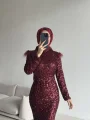 Boru Payet Omuzları Tüy Detaylı Abiye
