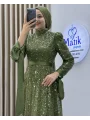 Analı Kızlı Boncuk Payet Elbise
