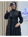 Analı Kızlı Boncuk Payet Elbise