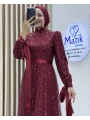 Analı Kızlı Boncuk Payet Elbise